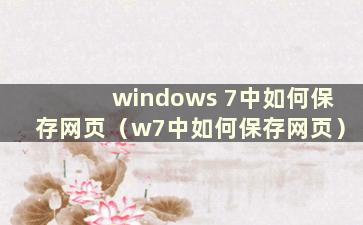 windows 7中如何保存网页（w7中如何保存网页）